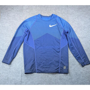 Nike Pro Hyperwarm Shirt Mens XL Fleece Lined Fitted Athletic Blue Training Hike